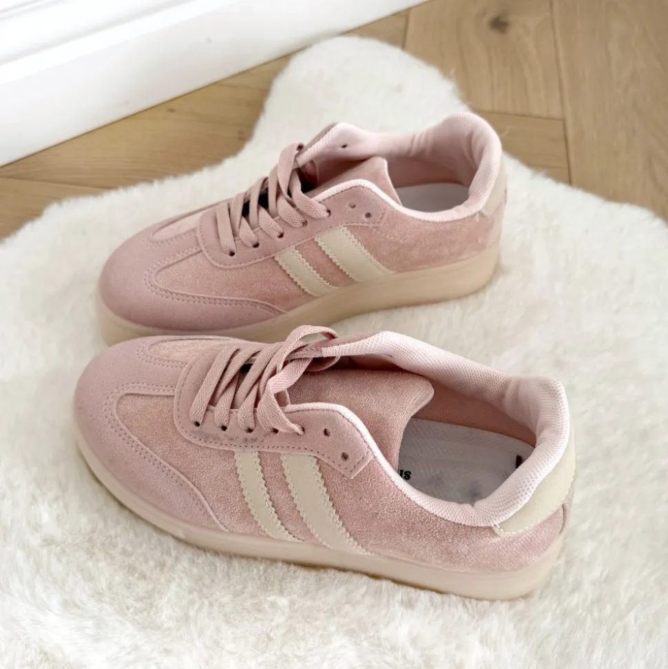 BASKETS DAIM ROSES BANDES BLANCHES