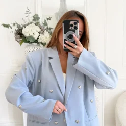 BLAZER BLEU COEURS OVERSIZE