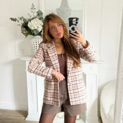 BLAZER ROSE À CARREAUX