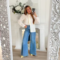 BLOUSE BLANCHE RAYURES PINK ET JAUNE