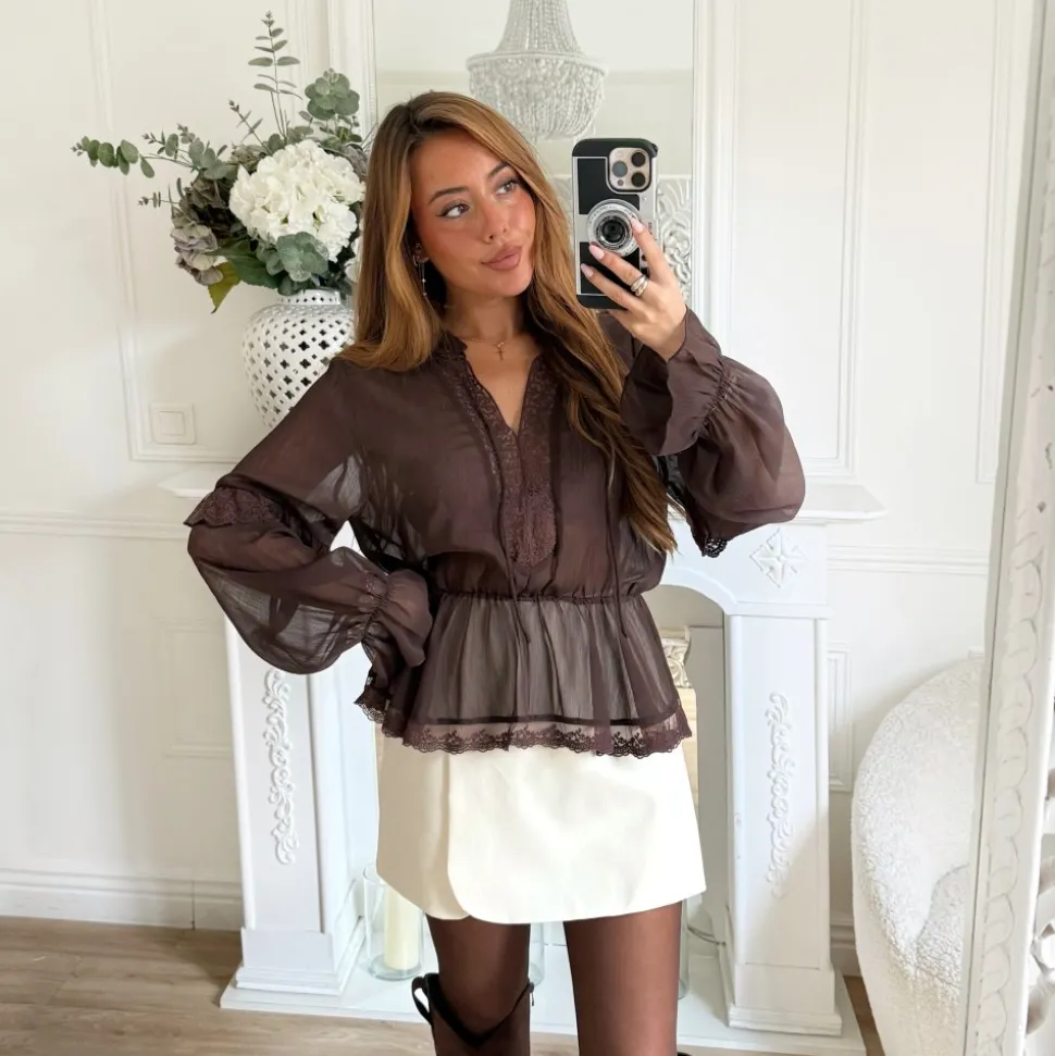 BLOUSE CHOCO DENTELLE EN VOILE