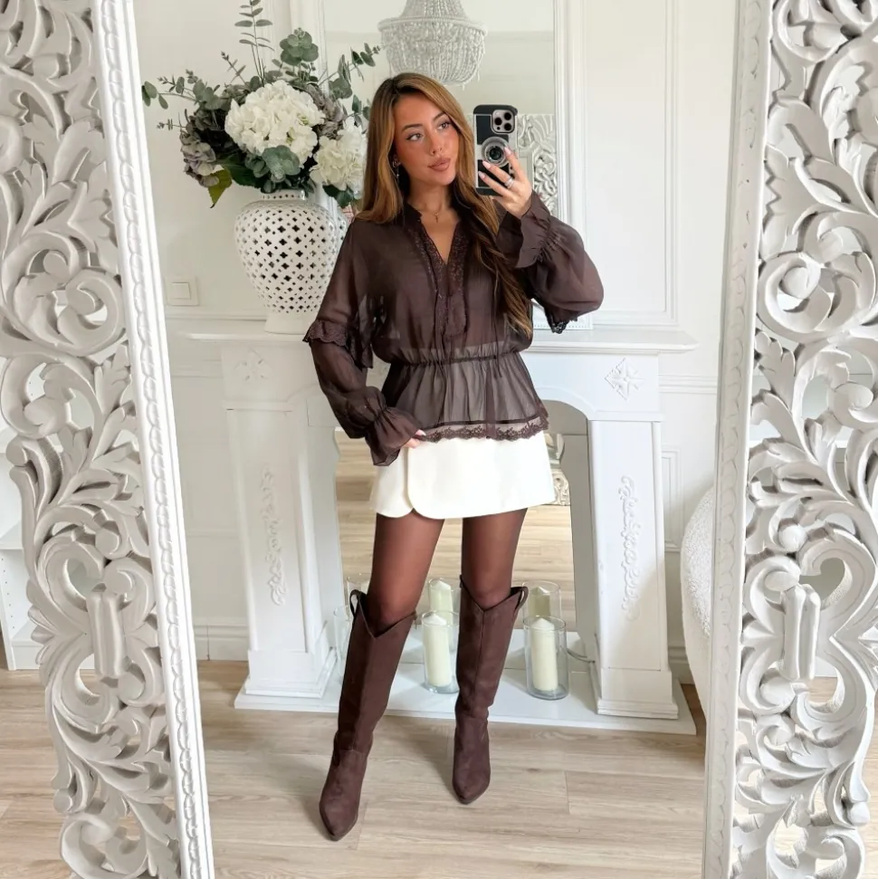 BLOUSE CHOCO DENTELLE EN VOILE