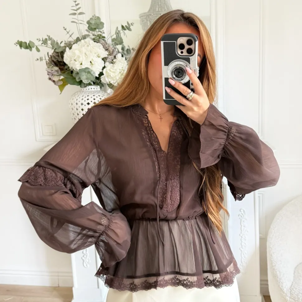 BLOUSE CHOCO DENTELLE EN VOILE