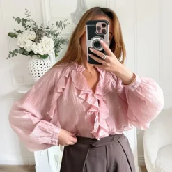 BLOUSE VIEUX ROSE VOLANTS OPHÉLIE