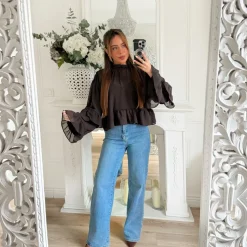 BLOUSE VOLANTS CHOCO CANELLE