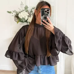 BLOUSE VOLANTS CHOCO CANELLE