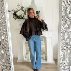 BLOUSE VOLANTS CHOCO CANELLE