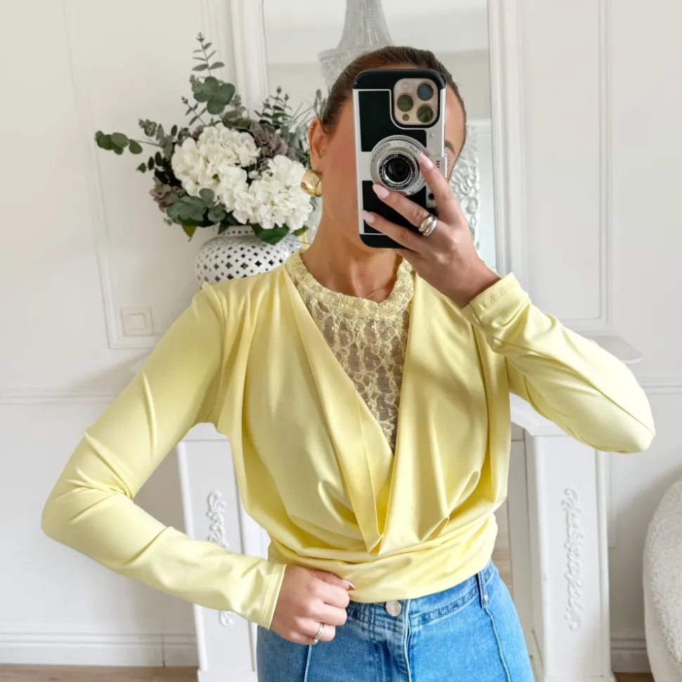 BODY JAUNE COL BÉNITIER DENTELLE