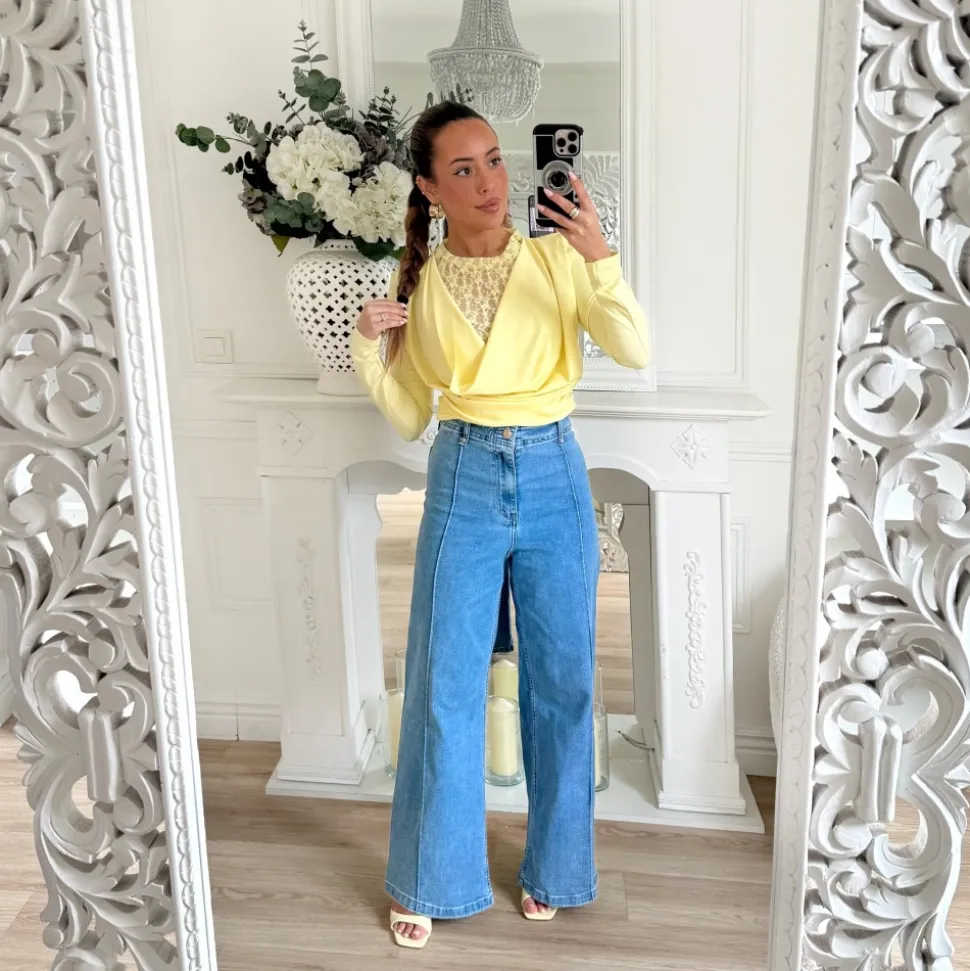 BODY JAUNE COL BÉNITIER DENTELLE