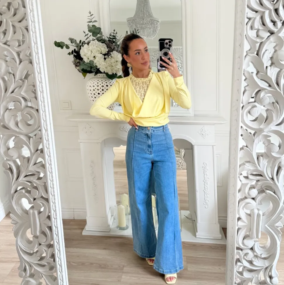 BODY JAUNE COL BÉNITIER DENTELLE