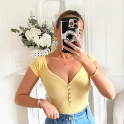 BODY MAILLE CÔTELÉE JAUNE