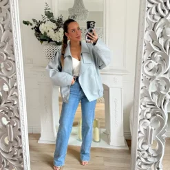 BOMBERS SIMILI CUIR BLEU CIEL