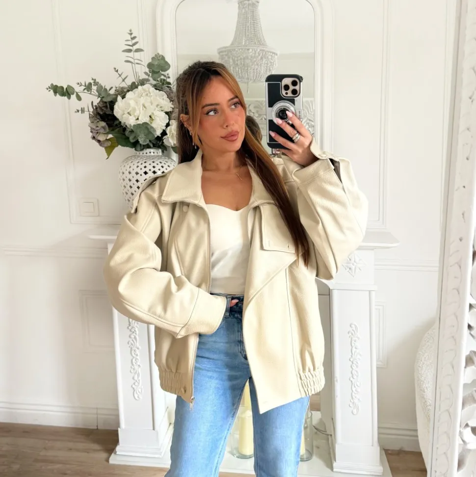 BOMBERS VIRAL CUIR GRAINÉ BEIGE