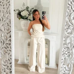 BUSTIER BEIGE CHINÉ EN LIN