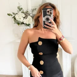 BUSTIER BLACK BOUTONS DORÉS