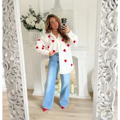 CHEMISE BLANCHE OVERSIZE COEURS ROUGES