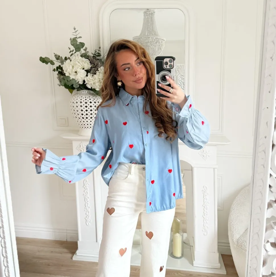 CHEMISE BLEUE COEURS ROUGES