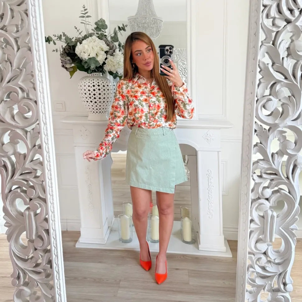 CHEMISE MOTIFS ORANGE ET VERT