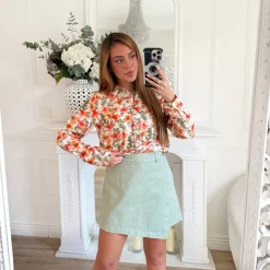 CHEMISE MOTIFS ORANGE ET VERT