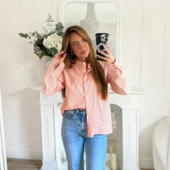CHEMISE ORANGE RAYURES COEUR