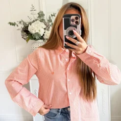 CHEMISE ORANGE RAYURES COEUR