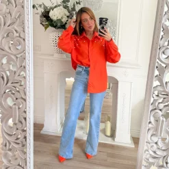 CHEMISE OVERSIZE ORANGE PERLES