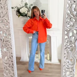 CHEMISE OVERSIZE ORANGE PERLES