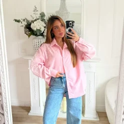 CHEMISE OVERSIZE PINK PERLES