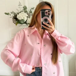 CHEMISE OVERSIZE ROSE PASTEL COEURS