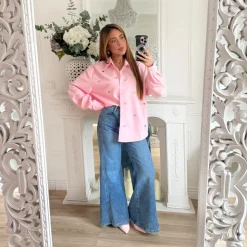 CHEMISE OVERSIZE ROSE PASTEL COEURS