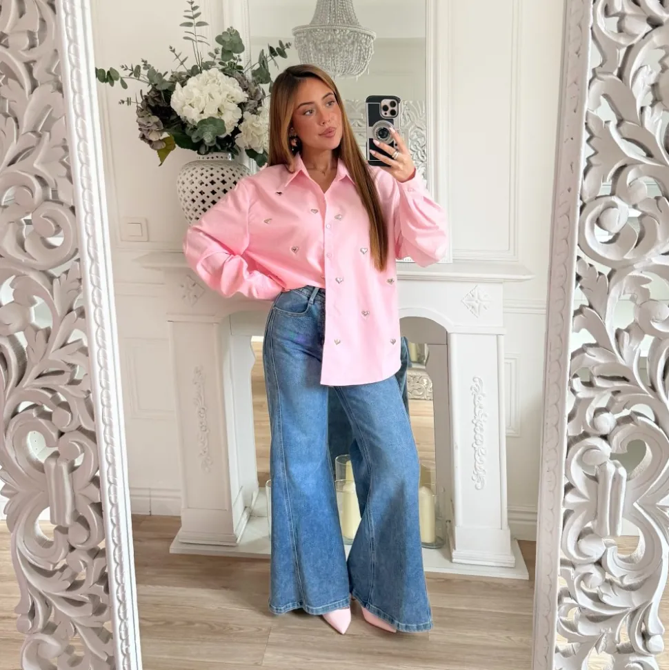 CHEMISE OVERSIZE ROSE PASTEL COEURS