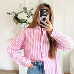 CHEMISE PINK RAYURES COEUR ROUGE