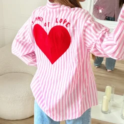 CHEMISE PINK RAYURES COEUR ROUGE