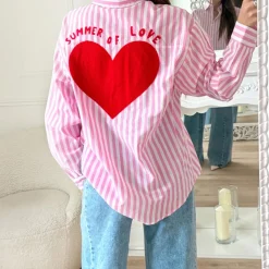 CHEMISE PINK RAYURES COEUR ROUGE