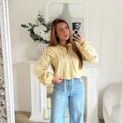 CHEMISIER JAUNE COL BRODERIE