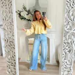 CHEMISIER JAUNE COL BRODERIE