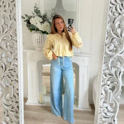 CHEMISIER JAUNE COL BRODERIE