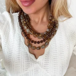 COLLIER MULTI PERLES CHOCO