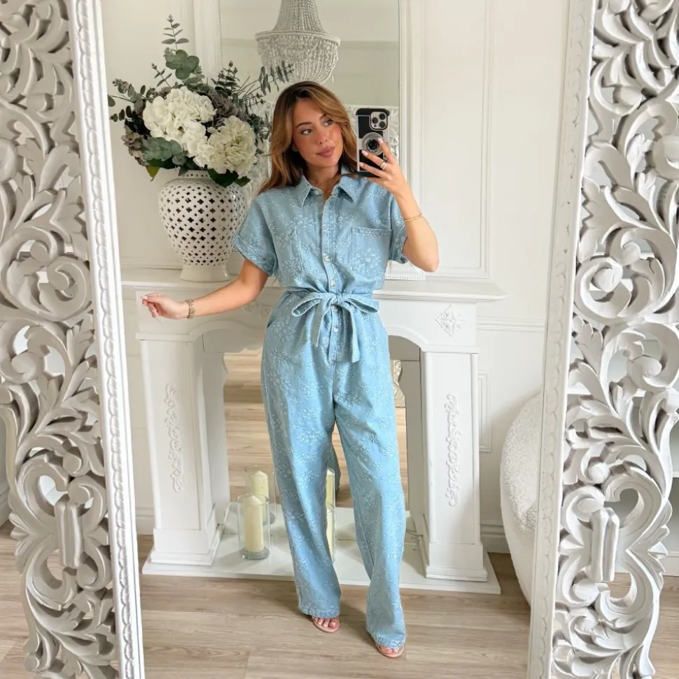 COMBINAISON EN JEAN BRODERIE ANGLAISE