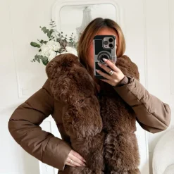 DOUDOUNE MI-LONGUE CHOCO AVEC FOURRURE ANGELINE