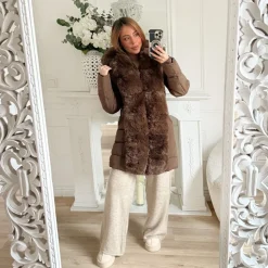 DOUDOUNE MI-LONGUE CHOCO AVEC FOURRURE ANGELINE