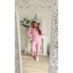 ENSEMBLE EN MAILLE PULL ET PANTALON PINK FABIENNE