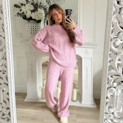 ENSEMBLE EN MAILLE PULL ET PANTALON PINK FABIENNE