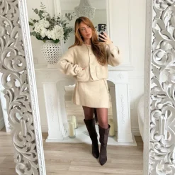 ENSEMBLE GILET ET JUPE TAUPE LORINE