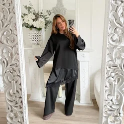 ENSEMBLE PANTALON PULL DENTELLE BLACK ROSALIE