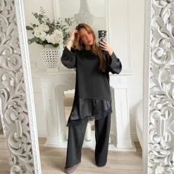 ENSEMBLE PANTALON PULL DENTELLE BLACK ROSALIE