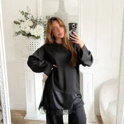 ENSEMBLE PANTALON PULL DENTELLE BLACK ROSALIE