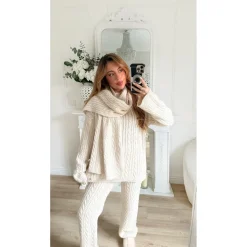 ENSEMBLE PANTALON PULL ET ÉCHARPE BEIGE EMMA