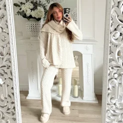 ENSEMBLE PANTALON PULL ET ÉCHARPE BEIGE EMMA