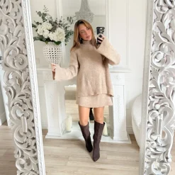ENSEMBLE PULL ET JUPE TAUPE NINE
